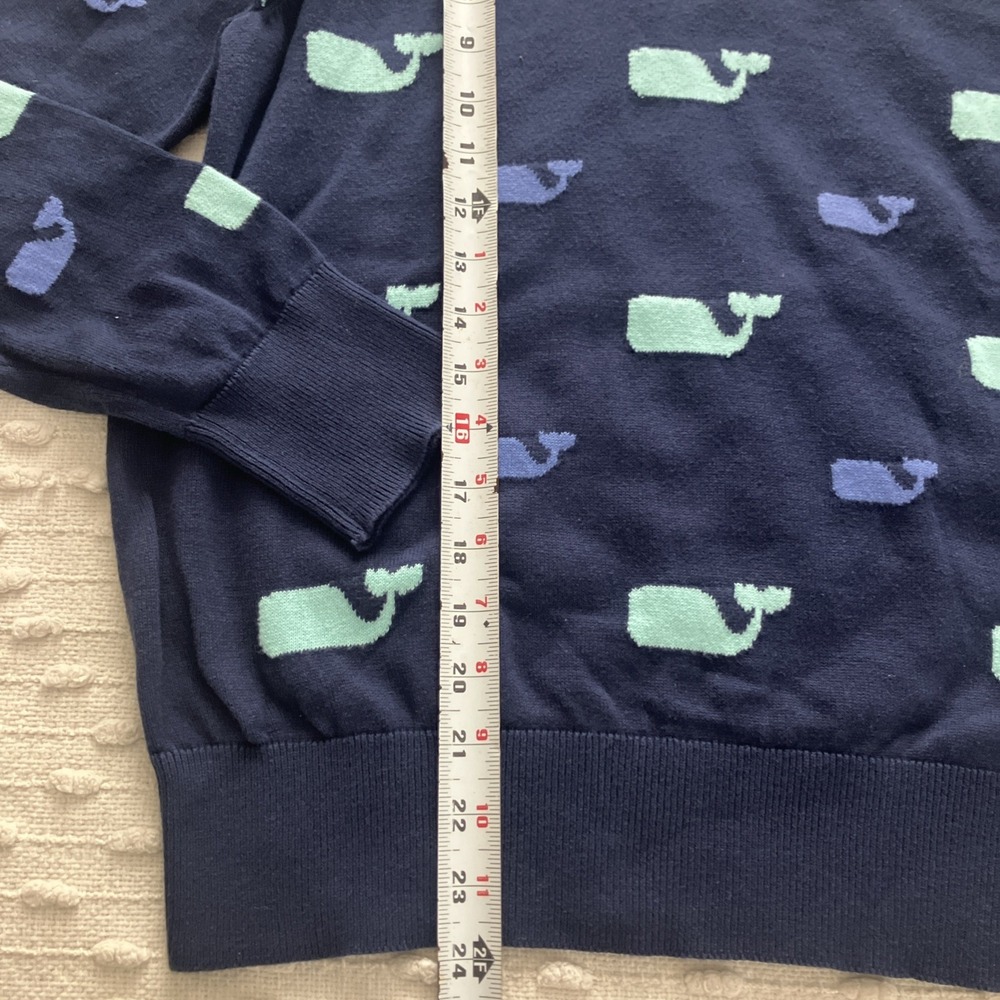 Vineyard Vines Sz M Womens Sweater Pullover Navy Multi Whale Print Cotton Ruffle - Picture 3 of 8